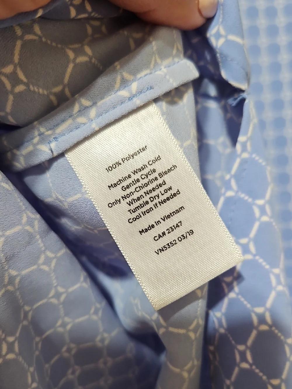Talbots Light Blue Patterned V-Neck Short Sleeve Blouse Medium